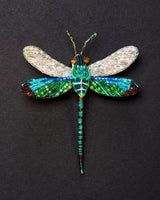 Oriental Greenwing Beaded Brooch Pin - Trovelore