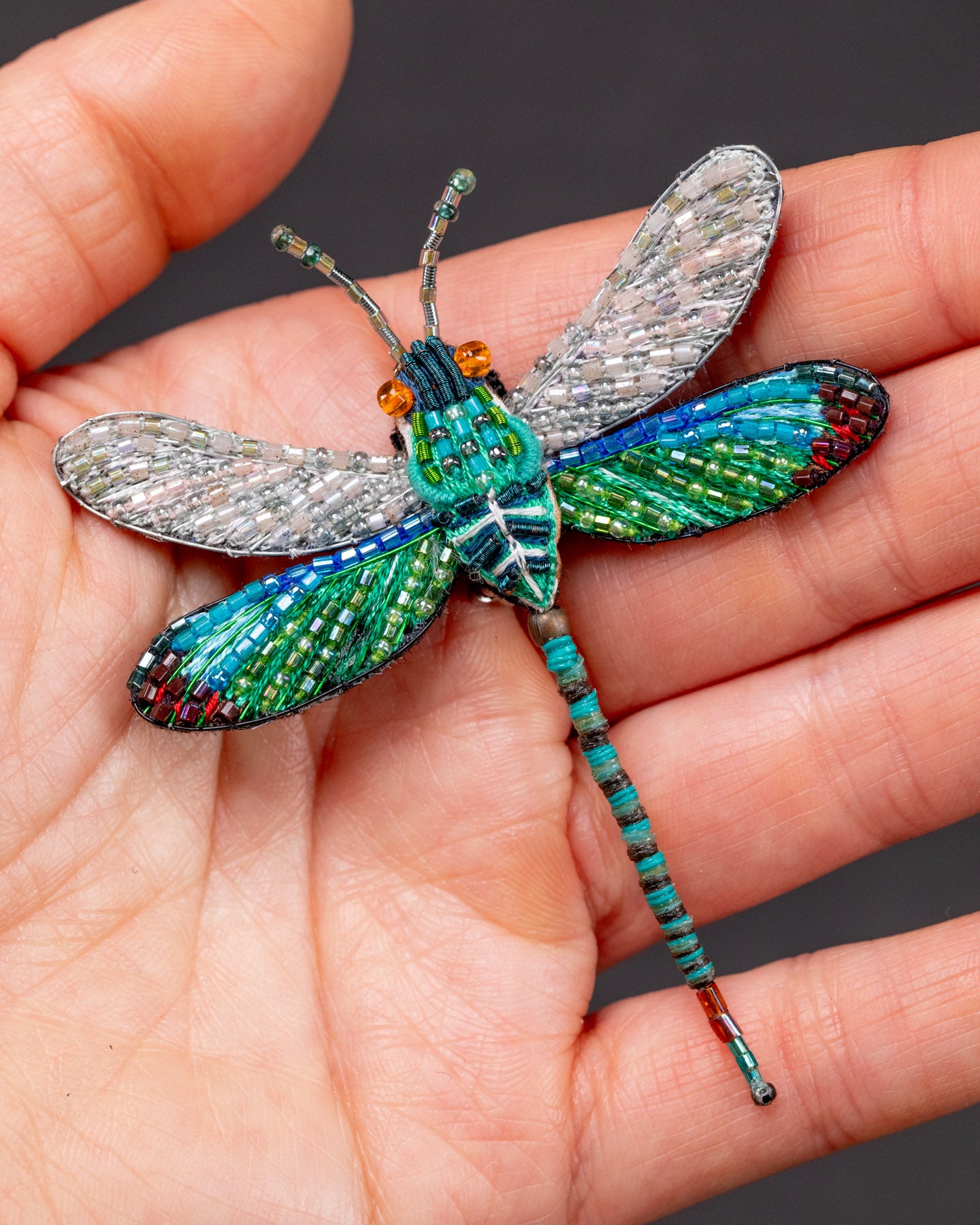 Oriental Greenwing Beaded Brooch Pin