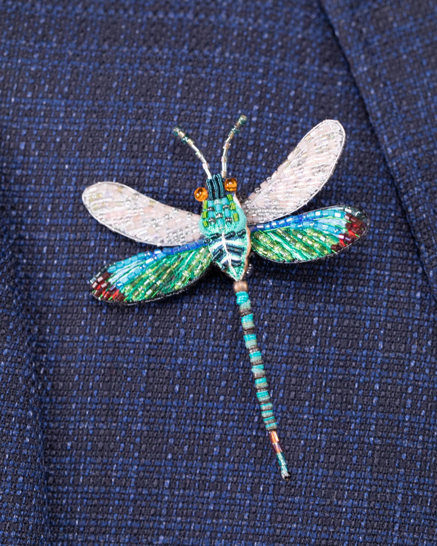 Oriental Greenwing Beaded Brooch Pin