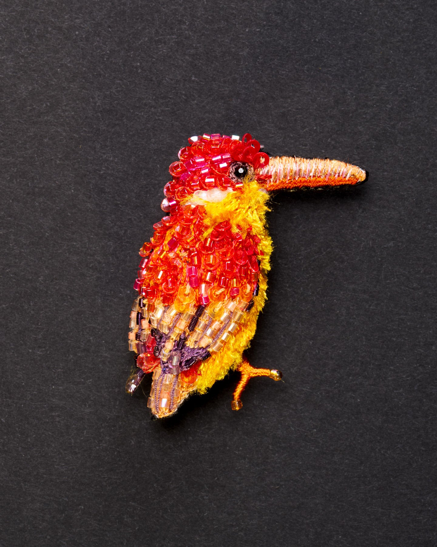 Black-backed Dwarf Kingfisher Beaded Brooch Pin