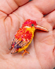 Black-backed Dwarf Kingfisher Beaded Brooch Pin