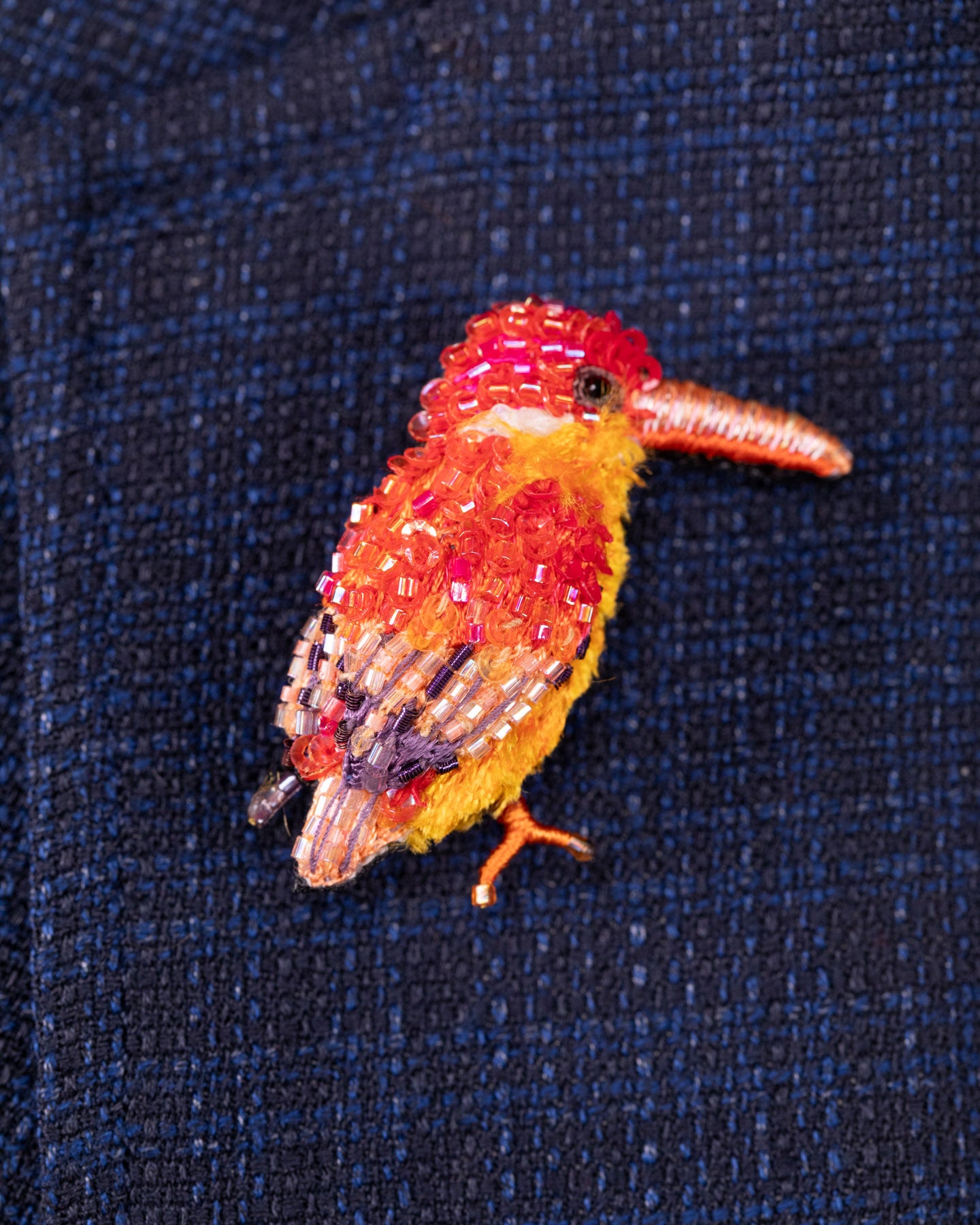 Black-backed Dwarf Kingfisher Beaded Brooch Pin