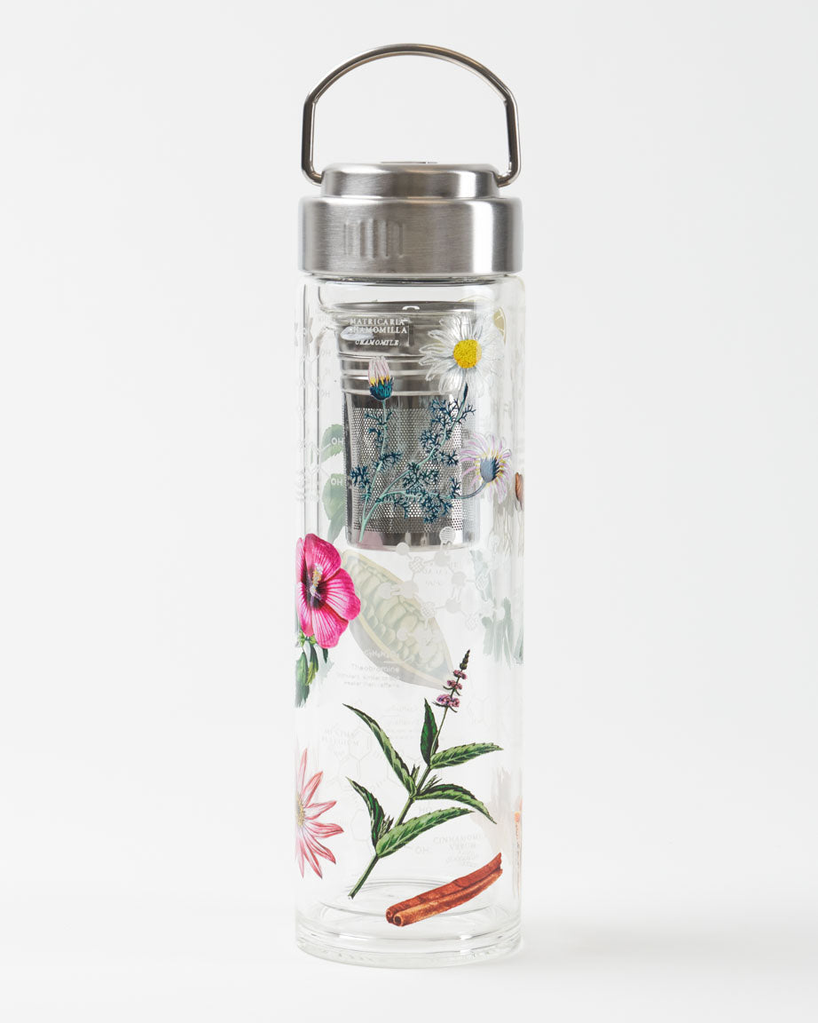 A Tea Chemistry Infuser water bottle with flowers on it by Cognitive Surplus.