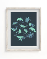Retro Marine Life Museum Print