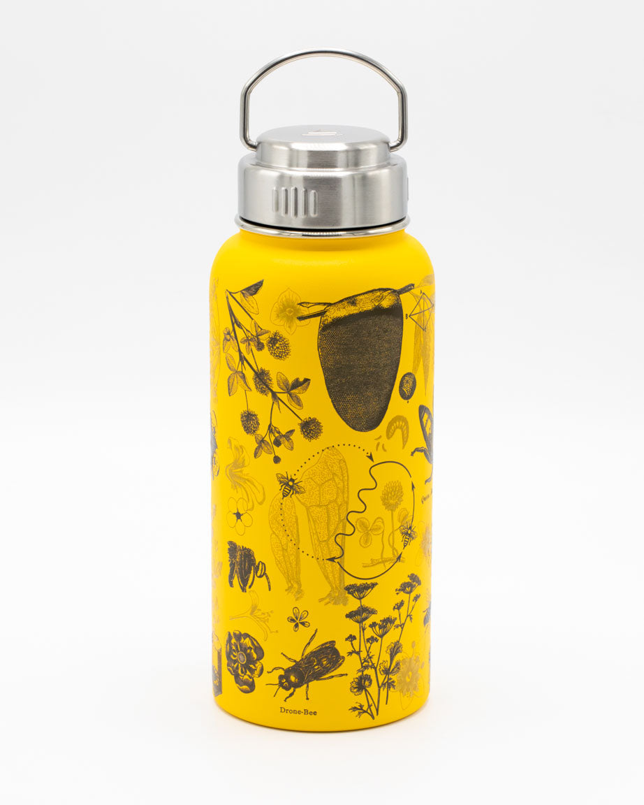 Logo Print Insulated Water Bottle in Gold Prada