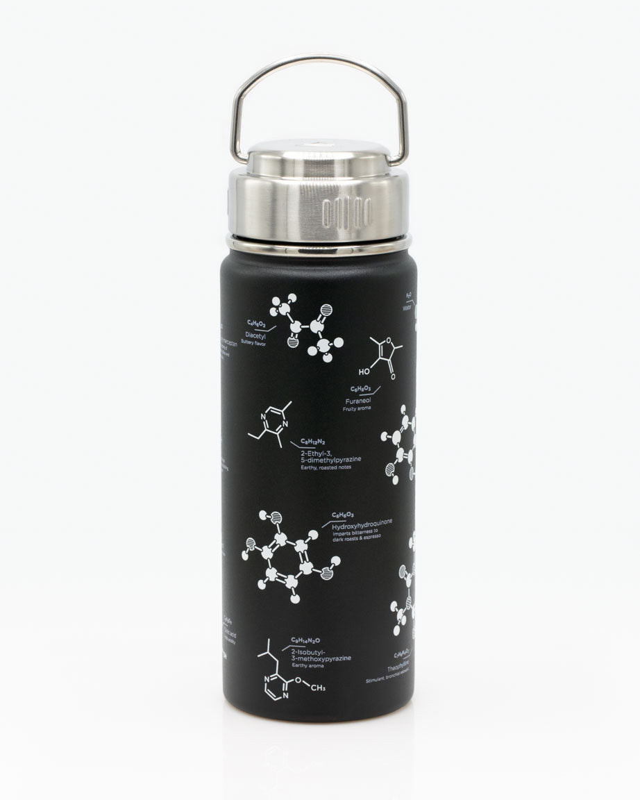 A Coffee Chemistry 18 oz Steel Bottle with a molecule pattern on it by Cognitive Surplus.