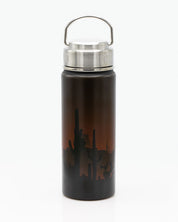 A black Desert Moon 18 oz Steel Bottle with a cactus silhouette on it by Cognitive Surplus.