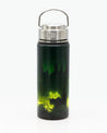 A Bioluminescent Mushrooms 18 oz Steel Bottle with an image of a deer in the forest, made by Cognitive Surplus.