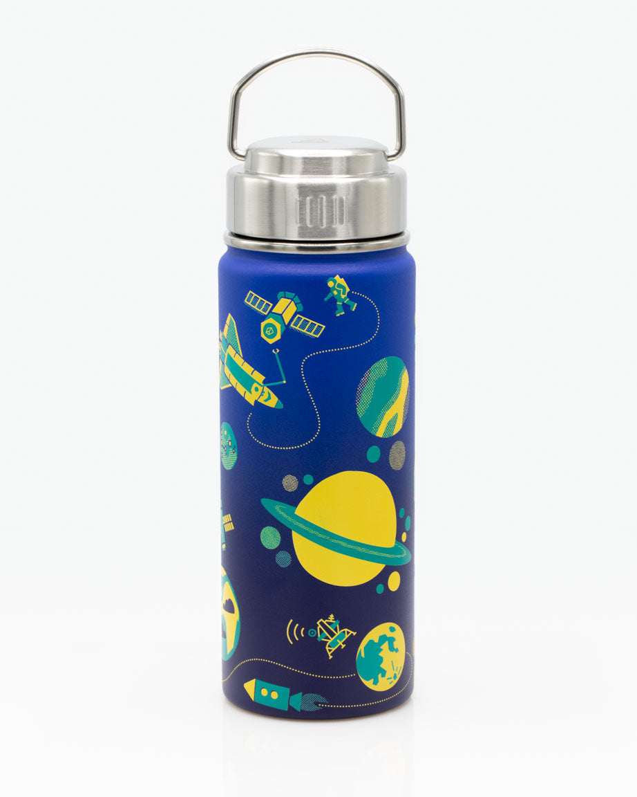 A Retro Space 18 oz Steel Bottle with a space theme by Cognitive Surplus.