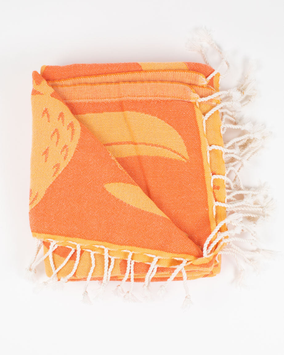 An Feathered Friends: Ornithology Turkish Towel with tassels on it.