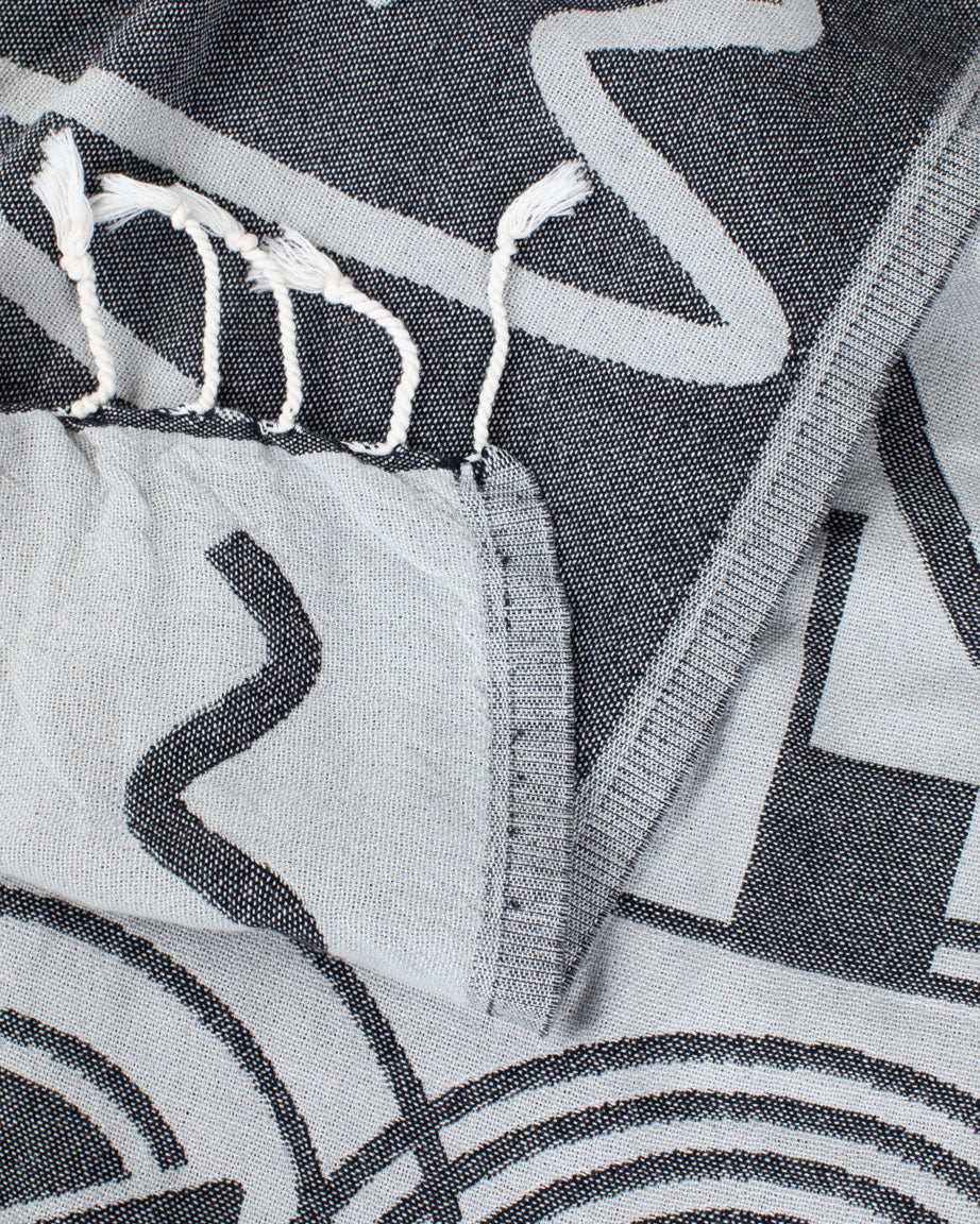 A black and white Equations That Changed the World Turkish Towel with a design on it by Cognitive Surplus.