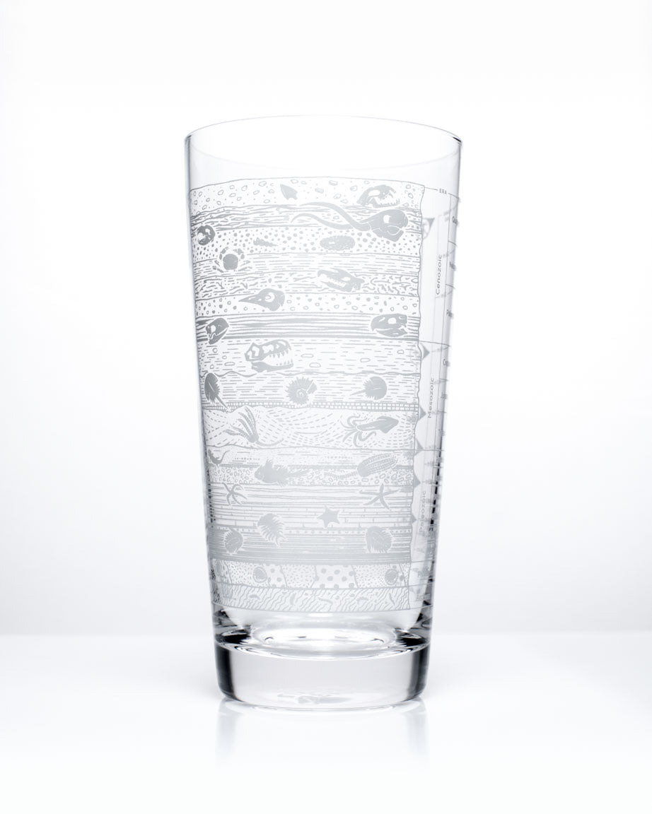 A Cognitive Surplus Stratigraphy Core Sample Beer Glass (12 oz) with a pattern on it.