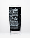 A black and white image of a Stratigraphy Core Sample Beer Glass (12 oz) by Cognitive Surplus.