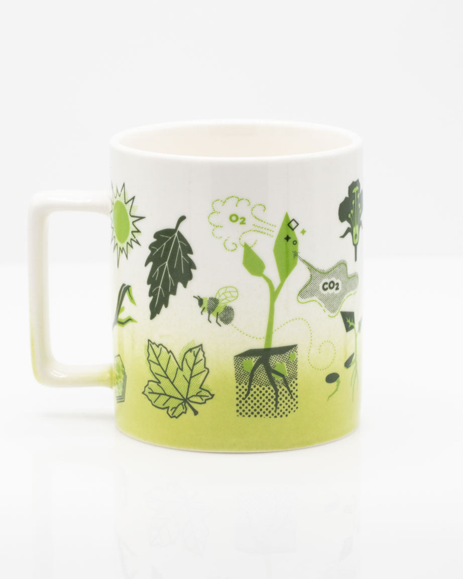 A Retro Botany 11 oz Ceramic Mug with illustrations of plants and trees by Cognitive Surplus.