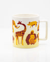A Retro Mammals 11 oz Ceramic Mug with giraffes, elephants and zebras on it from Cognitive Surplus.