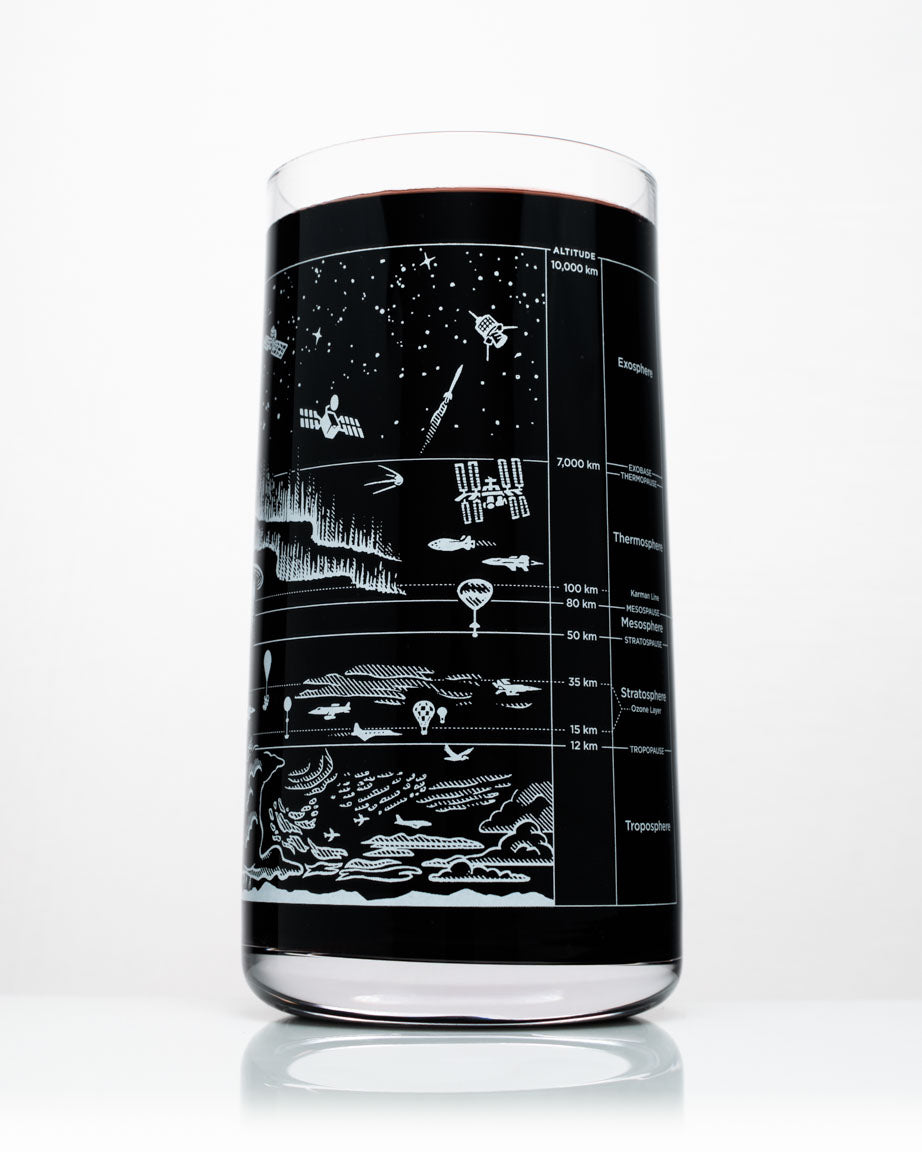 An Above the Earth Drinking Glass with a map of the universe on it made by Cognitive Surplus.