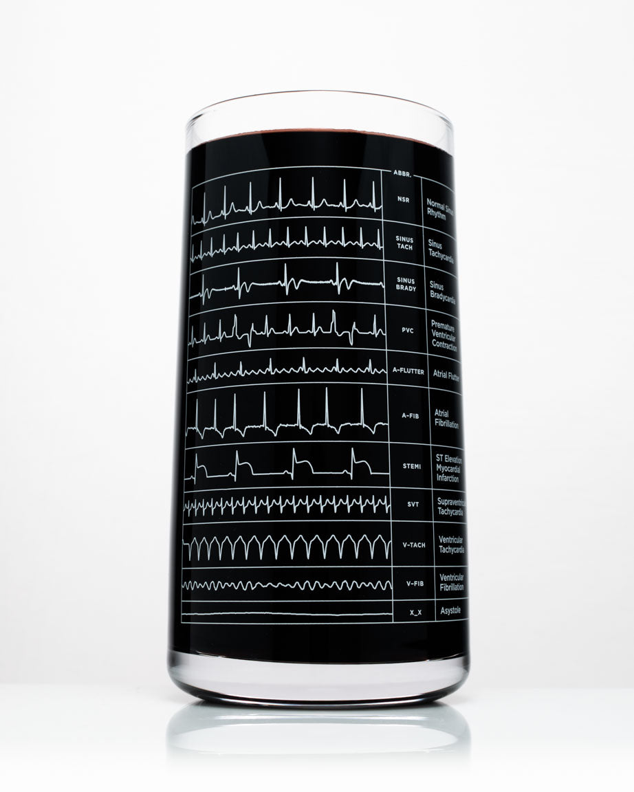 A Classic Science Drinking Glassware Set of 12 with an ecg pattern on it by Cognitive Surplus.
