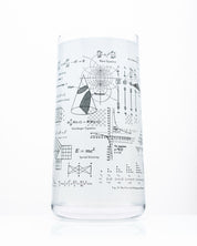 A Vintage Science Drinking Glassware Set of 7 by Cognitive Surplus with a mathematical formula on it.