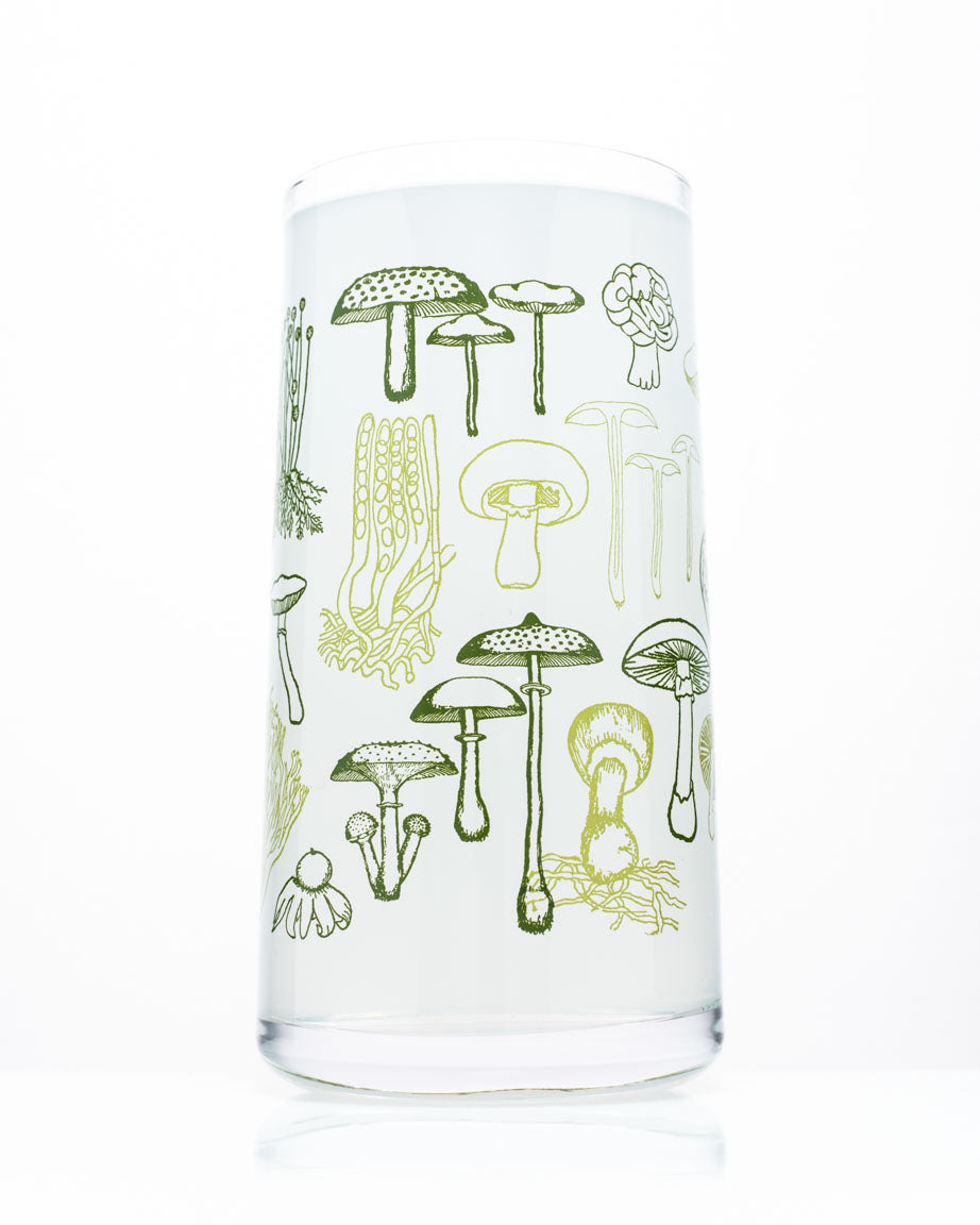 A Vintage Science Drinking Glassware Set of 7 with a mushroom design on it by Cognitive Surplus.