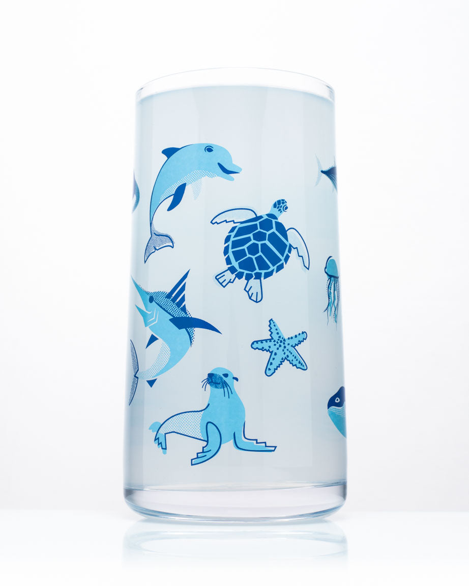 A Retro Marine Life Drinking Glass with sea animals on it from Cognitive Surplus.