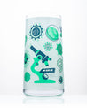 A Retro Microbiology Drinking Glass from Cognitive Surplus with a picture of a microscope and bacteria.