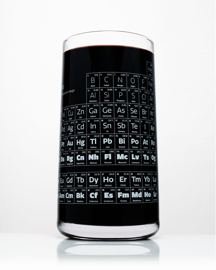 A Periodic Table Drinking Glass with a liquid in it by Cognitive Surplus.