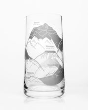 A Mountain Peaks of the World Drinking Glass with mountains on it by Cognitive Surplus.