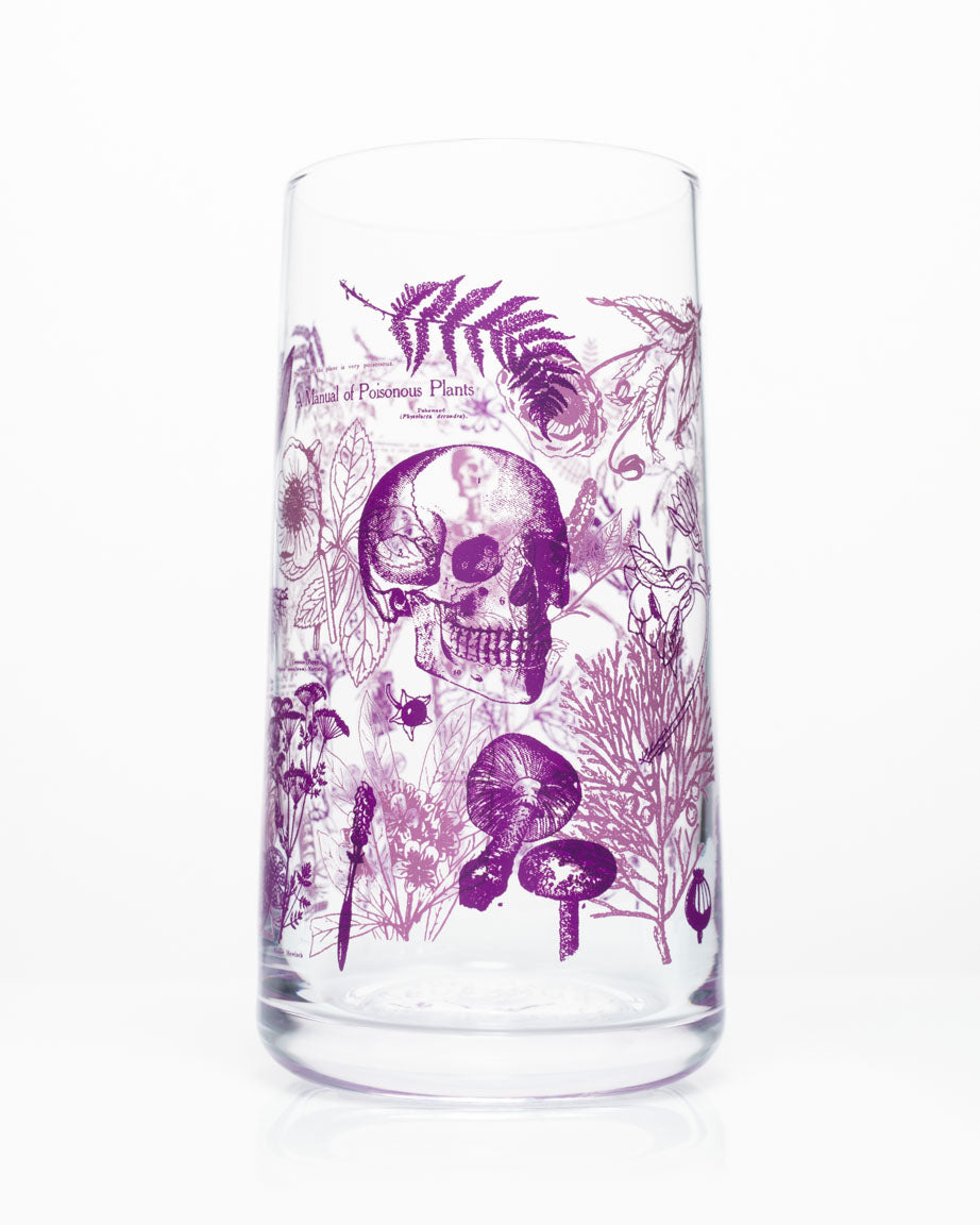 A Poisonous Plants Drinking Glass with a skull and flowers on it by Cognitive Surplus.