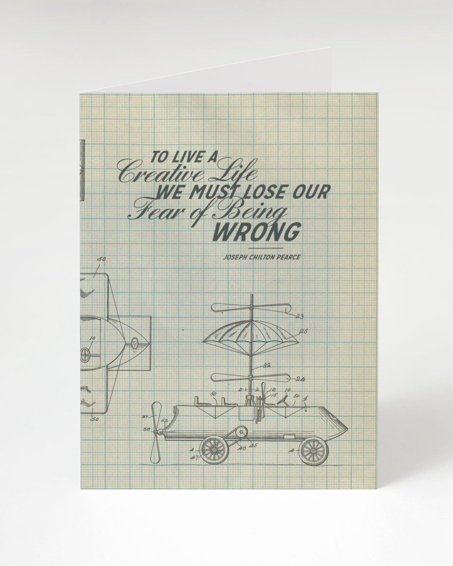 A "To Live a Creative Life...Greeting Card" with a drawing of a plane from Cognitive Surplus.
