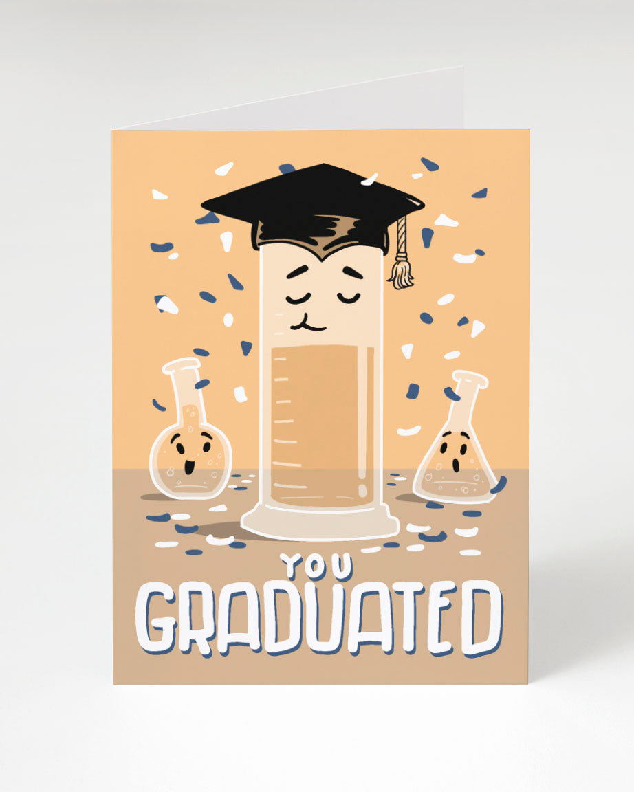 A You Graduated! (Grad Cylinder) Card with an image of a scientist holding a flask by Cognitive Surplus.