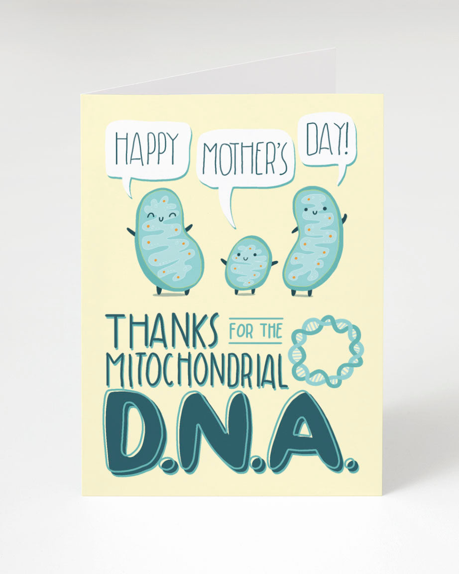 A Cognitive Surplus Mother's Day Mitochondrial DNA Card that says thanks for the dna.