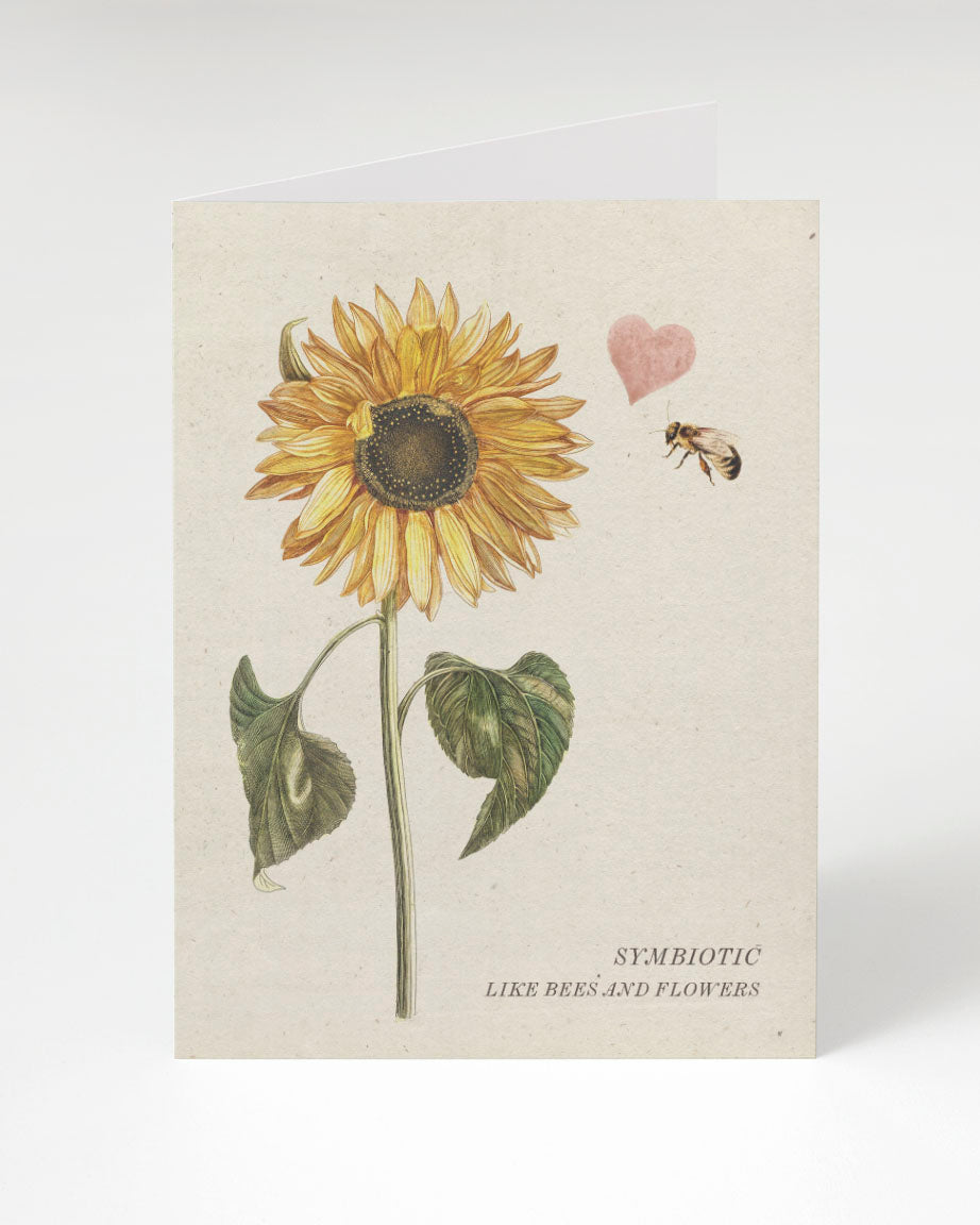 A Symbiotic Like Bees & Flowers Card by Cognitive Surplus with a sunflower and a bee.