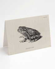 A black and white drawing of a toad on a Cognitive Surplus greeting card.