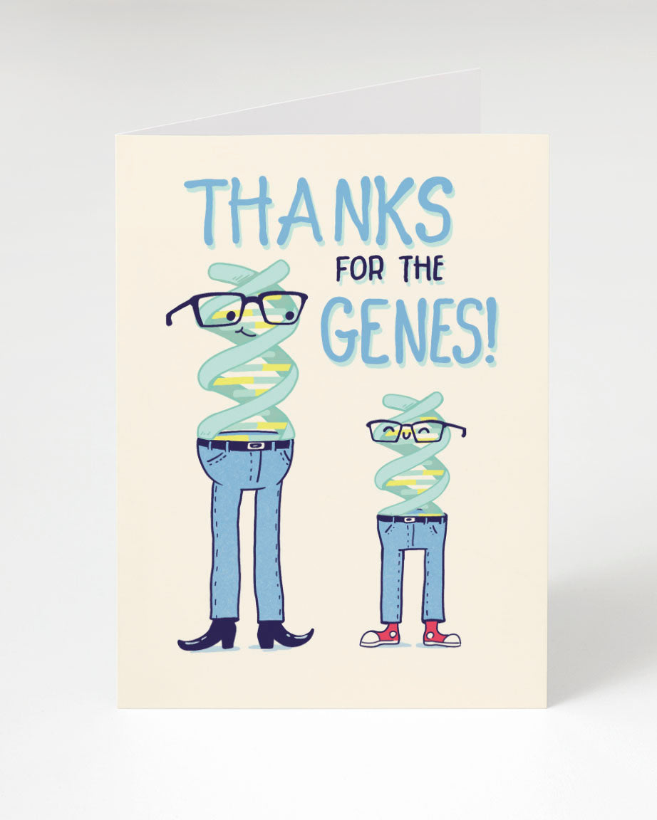 A Thanks for the Genes! Card with a pair of glasses and the words thanks for the genes, by Cognitive Surplus.