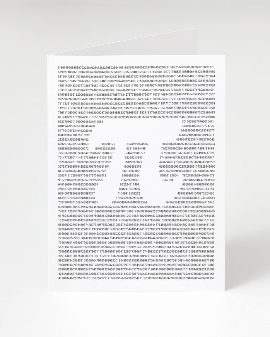 A Pi over Pi Greeting Card with the pi symbol on it, made by Cognitive Surplus.