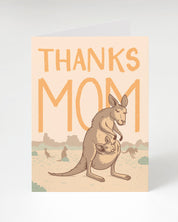 A Thanks Mom! Kangaroo Card with a kangaroo and a baby kangaroo by Cognitive Surplus.