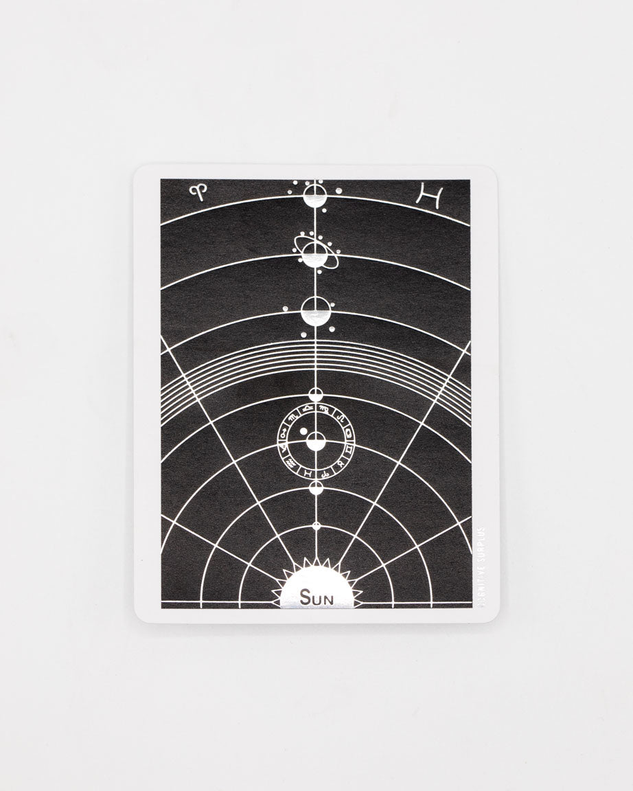 A black and white Solar System Sticker with an image of a starry sky by Cognitive Surplus.