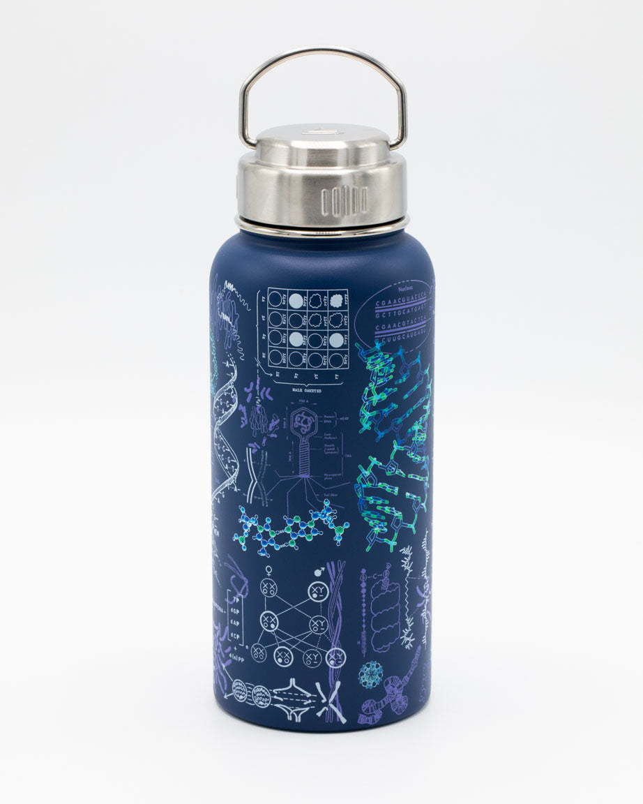 A Genetics & DNA 32 oz Steel Bottle with a Cognitive Surplus design on it.
