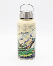 A Rivers & Mountains 32 oz Steel Bottle by Cognitive Surplus with a mountain scene on it.