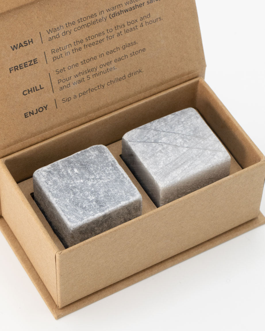 Two Mega Rocks Soapstone Whiskey Stones in a cardboard box by Cognitive Surplus.
