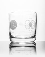 An image of a Cognitive Surplus Atomic Models Whiskey Glass with a design on it.