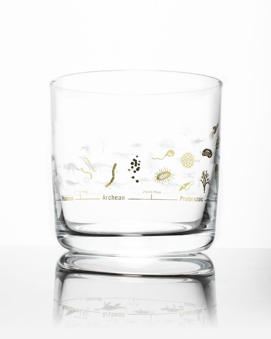 A Geologic Time Scale Whiskey Glass with a design on it by Cognitive Surplus.
