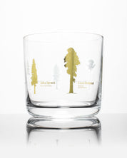 A Forest Giants Whiskey Glass with trees on it. (Brand: Cognitive Surplus)