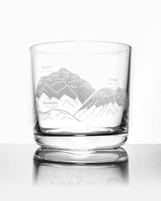 A Mountain Peaks of the World Whiskey Glass with Cognitive Surplus engraved on it.