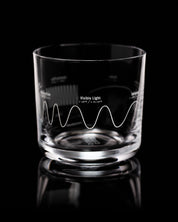 An Electromagnetic Spectrum Whiskey Glass with a wave pattern on it by Cognitive Surplus.
