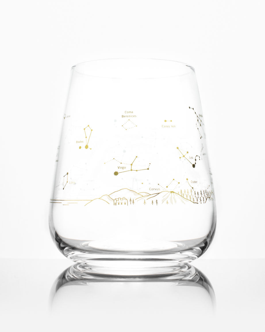 A Night Sky Star Chart Wine Glass with constellations drawn on it by Cognitive Surplus.