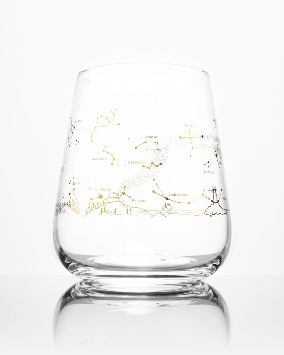 A Night Sky Star Chart Wine Glass with a constellation design on it by Cognitive Surplus.