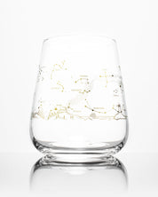 A SECONDS: Night Sky Star Chart Wine Glass with a constellation design on it. (Brand: Cognitive Surplus)