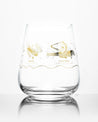 A SECONDS: Space Telescopes Wine Glass with a gold design on it by Cognitive Surplus.