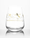 A SECONDS: Space Telescopes Wine Glass with a gold and silver design on it by Cognitive Surplus.
